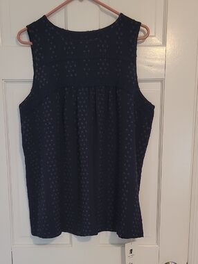 Imily Bela Navy Sleeveless Eyelet Tank Top